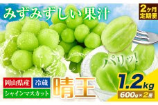 【2026年先行予約】ぶどう 2ヶ月 定期便 シャインマスカット 晴王 1.2kg 2房 岡山県産《2026年7月上旬-8月末頃出荷》 ハレノフルーツ マスカット 送料無料 岡山県 浅口市 フルーツ 果物 国産 岡山県産【配送不可地域あり】 