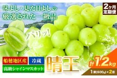 高級 シャインマスカット 2ヶ月定期便【2026年先行予約】 ぶどう 晴王(1房600g×2ヶ月 計1.2kg) 岡山県産《9月上旬-10月末頃出荷(土日祝除く)》 ハレノフルーツ マスカット 送料無料 岡山県 浅口市 フルーツ 果物 贈り物 ギフト 国産 岡山県産【配送不可地域あり】 st-p