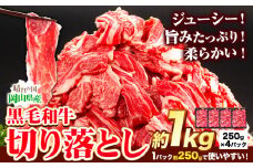 牛肉 黒毛和牛 切り落とし 1kg 《30日以内に出荷予定(土日祝除く)》 岡山県 矢掛町 牛 牛肉 和牛 牛丼 カレー 小分け 小分けパック 250g 送料無料