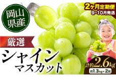 【先行予約】厳選 シャインマスカット 2か月 定期便 1.3kg 2回発送 計約2.6kg 《2025年9月上旬-11月中旬頃出荷》 ぶどう マスカット フルーツ 数量限定 果物 岡山 厳選 シャインマスカット 晴王 ブドウ シャインマスカット 岡山県産 先行予約 シャインマスカット 大粒 シャインマスカット 晴王 シャインマスカット 岡山 シャインマスカット 定期便 シャインマスカット 定期