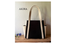 【AKIRAオリジナル】【マツコの知らない世界 で紹介されました！】中型レディストートバッグ ダブルポケット 黒帆布×ライトベージュ 多収納 6ポケット 軽量 軽い 日本製 キャンバス 通勤 通学 大容量 上質 カジュアル オシャレ レディース カバン 鞄 バック