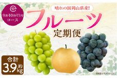【3回定期便】岡山県産 フルーツ定期便コース （ニューピオーネ・ 晴王・あたご梨） 計約3.9kg 【2025年9月上旬発送開始】 ニューピオーネ シャインマスカット 晴王 ぶどう 葡萄 マスカット あたご 梨 なし フルーツ 果物 くだもの 岡山