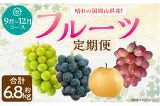 【4回定期便】 岡山県産 フルーツ定期便コース 計約6.8kg 【2025年9月上旬発送開始】 ニューピオーネ 瀬戸ジャイアンツ シャインマスカット 晴王 マスカット ぶどう 葡萄 紫苑 あたご 梨 なし フルーツ 果物 くだもの 岡山
