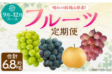 【4回定期便】 岡山県産 フルーツ定期便コース 計約6.8kg 【2025年9月上旬発送開始】 ニューピオーネ 瀬戸ジャイアンツ シャインマスカット 晴王 マスカット ぶどう 葡萄 紫苑 あたご 梨 なし フルーツ 果物 くだもの 岡山