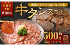 【事業者支援品】 牛タン スライス （塩レモンタレ） 250g×2パック 計500g 数量限定 牛肉 肉 お肉 冷凍 味付き