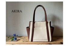 【 AKIRA オリジナル】【 マツコの知らない世界 で紹介されました！】 中型レディストートバッグ ダブルポケット ライトベージュ帆布×ダークブラウン 軽量 軽い 日本製 キャンバス 帆布 横型 肩掛け 通勤 通学 大容量 上質 カジュアル オシャレ レディース カバン 鞄 バック