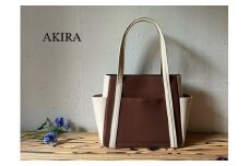 【 AKIRA オリジナル】【 マツコの知らない世界 で紹介されました！】 中型レディストートバッグ ダブルポケット ダークブラウン帆布×ライトベージュ 軽量 軽い 日本製 キャンバス 帆布 横型 肩掛け 通勤 通学 大容量 上質 カジュアル オシャレ レディース カバン 鞄 バック