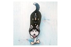 D-154F5 シベリアンハスキー-犬の振り子時計花05.GREEN C-CD-154A