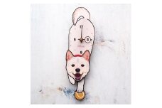 D-180W1 白柴犬(口開)-犬の振り子時計毛糸玉01.ORANGE C-CD-180A