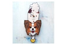 D-64-2T1 パピヨン茶白-03-犬の振り子時計テニスボール C-CD-642A