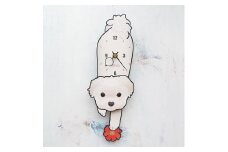 D-130W3 マルチーズ-犬の振り子時計毛糸玉03.RED C-CD-130A