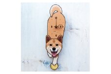 D-152W6 柴犬(口開)-犬の振り子時計毛糸玉06.BLUE C-CD-152A