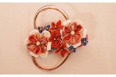 つまみ細工 お花の髪かざり オレンジ系ハート(バレッタ) W-ww-059A