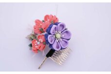 つまみ細工の髪飾り グリーン小花(コーム)花部分 縦10×横10cm W-ww-107A