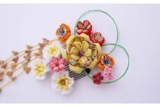 つまみ細工の髪飾り 黄系(コーム)花部分 縦14×横13cm W-ww-106A