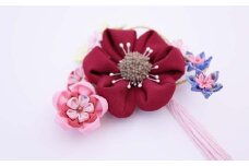 つまみ細工の髪飾り ワイン大きな花(クリップ)縦14×横17cm W-ww-105A