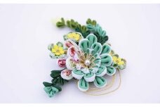つまみ細工の髪飾り グリーン系(クリップ)縦16×横14cm W-ww-104A