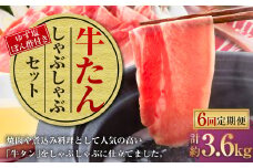 【6ヶ月定期便】牛たんしゃぶしゃぶセット 約600g（ゆず塩ぽん酢付き）×6回 計約3,600g 牛たん 牛タン 牛肉 しゃぶしゃぶ 鍋 冷凍 岡山県
