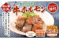 【3ヶ月定期便】焼くだけ総菜 肉の卸 石井 牛ホルモン 約1.8kg（約300g×6）×3回 計約5.4kg ／ 3回定期便 ホルモン 牛肉 お肉 肉 簡単調理 味付き たれ漬け おかず 総菜 惣菜 グルメ 定期便 岡山県 美咲町 冷凍