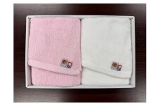 折り鶴再生甘撚りフェイスタオルセット ピンク、ホワイト2枚セット