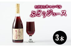 たけはらキャンベルぶどうジュース 3本入り ｜ 竹原 キャンベル ジュース 果汁 100％  芳醇 爽快 さわやか ぶどう ブドウ 葡萄 果物 フルーツ 国産 お取り寄せ 広島県 送料無料