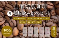 【 自家焙煎　コーヒー豆1ｋg（200g×5種）】 飲み比べセット 珈琲 ブレンド 194003