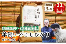 【3か月定期便】《栽培期間中・無肥料無農薬》瀬戸内三原 羊飼いのこしひかり 玄米 11kg×3回 2025年9月上旬発送予定 瀬戸内ビオファーム お米 こめ ご飯 002032