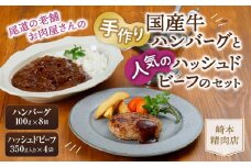 ★【崎本精肉店】尾道の老舗お肉屋さんの手作りハンバーグと人気のハッシュドビーフのセット【にく 国産 豚肉 ぶた 食品 赤身 あか身 ロース 冷凍 真空パック セット 詰合せ 詰め合わせ お取り寄せ グルメ 人気 おすすめ 老舗 崎本精肉店 広島 尾道】