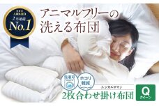 日本製 洗える 人工羽毛布団 2枚合わせ掛け布団 クイーン エントリーモデル 広島県福山市/イシケン株式会社 2枚組 羽毛布団 羽毛ふとん 肌掛け オールシーズン 掛布団 寝具 アレルギー対策 洗える ウォッシャブル 睡眠 快眠  軽い 人気 おすすめ オススメ 定番 広島 福山 [BAAK012]