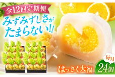 【全12回定期便】お菓子 はっさく大福12個入×2　 お菓子 大福 八朔 柑橘 みかん オレンジ 餅 ギフト お取り寄せ スイーツ フルーツ大福 ご当地 菓子 おかし デザート 食品 人気 おすすめ 広島県福山市/株式会社虎屋本舗[BADH020]