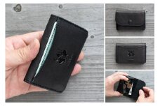広島ジビエレザー　東広島産天然鹿革　ミニマム財布　お札もカードも小銭もオールインタイプ【01ブラック】