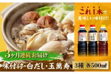 【全3回定期便】【これ1本で美味しい味付】 味付け/白だし/玉萬寿 各500mL 醤油 料理 簡単 うどん 鍋 醤油 しょう油 しょうゆ お醤油 セット 詰め合わせ 調味料 大豆 発酵食品 刺身 煮物 だし だし醤油 出汁醤油 出汁 濃口 濃い口 こいくち 安心 安全 手作り コク 旨味 国産 料理 グルメ 保存 リピート ギフト 人気 高品質 好評 広島県産 江田島市/濱口醤油[XAA014]
