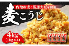 【創業明治28年の伝統の味】田舎みそ（麦こうじ）1kg×4袋 安心 安全 料理 味噌 みそ miso ミソ お味噌 麦 麹 こうじ 麦みそ 食品 合わせ味噌 味噌汁 みそ汁 お味噌汁 豚汁 汁 しる 焼き 味噌おにぎり 和食 セット 詰め合わせ 発酵 発酵食品 加工食品 調味料 大豆 出汁 だし ギフト 贈答 広島県産 人気 送料無料 江田島市/瀬戸内みそ高森本店 [XBW001]