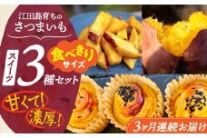 【全3回定期便】ねっとり濃厚！てくてくのさつまいもスイーツ ひとりでも！おためしサイズ3種詰め合わせ 焼き芋 人気 お菓子 デザート ギフト プレゼント 江田島市/峰商事 合同会社 [XAD076]