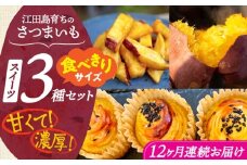 【全12回定期便】ねっとり濃厚！てくてくのさつまいもスイーツ ひとりでも！おためしサイズ3種詰め合わせ 焼き芋 人気 お菓子 デザート ギフト プレゼント 江田島市/峰商事 合同会社 [XAD078]