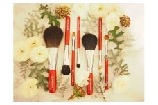 熊野化粧筆　レッドパール７本セット＆携帯用ポーチB-J