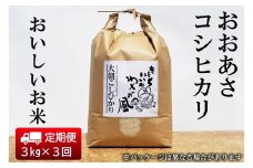 『定期便』全3回 コシヒカリ 精米 3kg おおあさコシヒカリ わさ～る産直館 毎月届く定期便 米どころ北広島町のおいしいお米_WA012_004s3