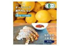 【NHK うまいッ！で紹介】[予約] オーガニック瀬戸内レモン 1kg(1~2月発送) / 塩田熟成活車海老 350g(11~2月発送) オーガニック 有機レモン 有機JAS 果汁100% レモン えび エビ エビフライ 晩酌 国産 瀬戸内 濃厚 甘さ控えめ 免疫力向上 健康 ビタミンC クエン酸 抗酸化 ソーダ 炭酸水