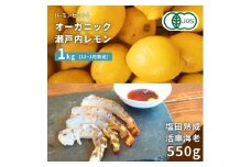 【NHK うまいッ！で紹介】[予約] オーガニック瀬戸内レモン 1kg(12~1月発送) / 塩田熟成活車海老 550g(11~2月発送) オーガニック 有機レモン 有機JAS 果汁100% レモン えび エビ エビフライ 晩酌 国産 瀬戸内 濃厚 甘さ控えめ 免疫力向上 健康 ビタミンC クエン酸 抗酸化 ソーダ 炭酸水