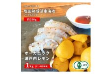 【NHK うまいッ！で紹介】[予約] オーガニック瀬戸内レモン 1kg(12~1月発送) / 塩田熟成活車海老 ノーマルサイズ 350g(11~2月発送) オーガニック 有機レモン 有機JAS 果汁100% レモン えび エビ エビフライ 晩酌 国産 瀬戸内 濃厚 甘さ控えめ 免疫力向上 健康 ビタミンC クエン酸 抗酸化 ソーダ 炭酸水