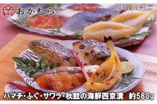 【DN115】おかむら 特製 ハマチ ふぐ サワラ 秋鮭 の 海鮮 西京漬 580g