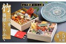【残り6食】下関 老舗割烹 古串屋謹製 竹二段重 おせち + 養殖とらふぐ刺し (4～5人前)