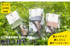 鹿骨 3種 セット 鹿ボーンジャーキー 鹿しゃもじ 鹿スペアリブ ( ジビエ 鹿肉 ペットフード 犬 おやつ 健康 高タンパク 低糖質 肉特集 猟師直送 ) 下関 山口 