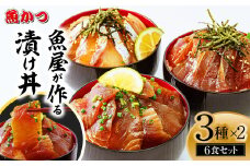 漬け丼 3種×2パック 計6食セット | 漬け丼 海鮮 惣菜 冷凍 真空パック 小分け 海鮮丼 海鮮セット 詰め合わせ 旬の鮮魚 ハマチ カンパチ カツオ 鯖 サバ ヒラマサ 平政 マグロ アジ ヒラメ 鯛 漬け づけ丼 お茶漬け ごはん 山口県 宇部市
