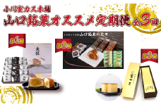[小川蜜カス本舗] 山口銘菓 オススメ 定期便 [全3回] 【山口銘菓 オススメ 定期便 全3回 創業100年 老舗和洋菓子店 厳選食材 職人技 伝統の味 蜜カス 濃厚しっとり カステラ 大粒栗まんじゅう 利休まんじゅう 外郎 うべっちゃケーキ 岬どうりまんじゅう 定期便セット お取り寄せ 贈答用 プレゼント 美味しい 地元特産 スイーツ 詰め合わせ 化粧箱入り 高級和菓子】