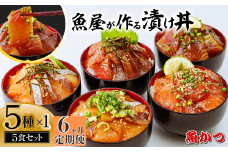 【6ヶ月 定期便】漬け丼 5種×1パック 計5食セット  | 漬け丼 定期便 海鮮 惣菜 冷凍 真空パック 小分け 海鮮丼 海鮮セット 詰め合わせ 旬の鮮魚 ハマチ カンパチ カツオ 鯖 サバ ヒラマサ 平政 マグロ アジ ヒラメ 鯛 漬け づけ丼 お茶漬け ごはん 山口県 宇部市