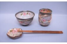 萩焼 ごはん茶碗 湯呑 箸置きセット(さくら)　｜HG000088