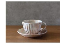 コーヒーカップ セット 萩焼 しのぎコーヒーカップ＆ソーサー 御本手 工芸品　｜HG000915