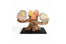 止まり木のしあわせふくろう家族 S 黒台付 工芸品　｜HG000932