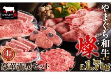 No.219 やまぐち和牛燦 豪華満喫セット 1.7kg（ももスライス400g・肩ローススライス400g・うで焼肉400g・希少部位ステーキ500g）（下松市） ／ 国産 牛肉 国産牛 肉 和牛 ブランド牛